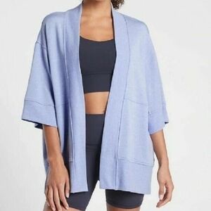 Athleta Lotus Wrap Blue Heather Open Front Cozy Cardigan Size S/M Runs Large